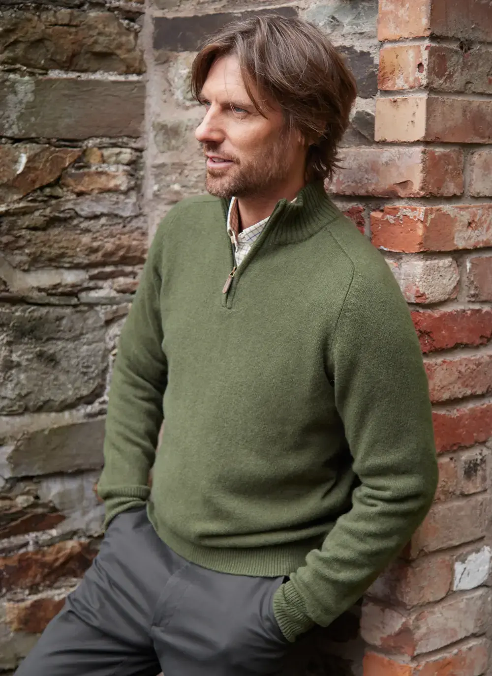 Lambswool Half Zip Sweater in Avocado